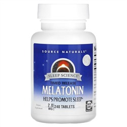 Source Naturals, Мелатонин с замедленным высвобождением, 2 мг, 240 таблеток