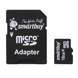 Карта флэш-памяти MicroSD 16 Гб Smart Buy +SD адаптер (class 10) Compact