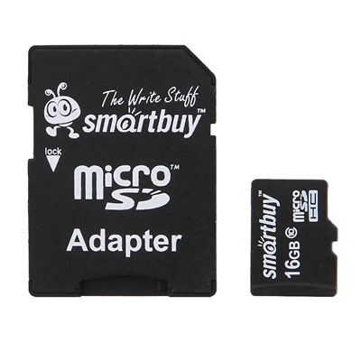 Карта флэш-памяти MicroSD 16 Гб Smart Buy +SD адаптер (class 10) Compact