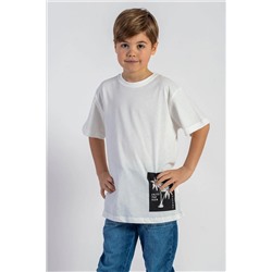 Zepkids футболка цвета экрю с короткими рукавами и круглым вырезом для мальчиков с принтом пальмы