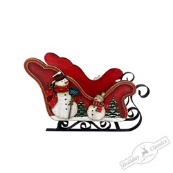 Сани декоративные с рождественским рисунком красные (дерево/металл)