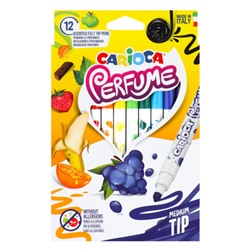 Фломастеры 12 цветов, корпус круглый, конический, смываемые, колпачок вентилируемый Perfume Carioca 42672